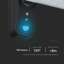 15W(2000Lm) LED solārais fasādes gaismeklis ar PIR sensoru, V-TAC, IP65,  DC:3.2V LifePO4 6000mAh Battery, melns, 6000K+4000K