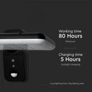 15W(2000Lm) LED solārais fasādes gaismeklis ar PIR sensoru, V-TAC, IP65,  DC:3.2V LifePO4 6000mAh Battery, melns, 6000K+4000K