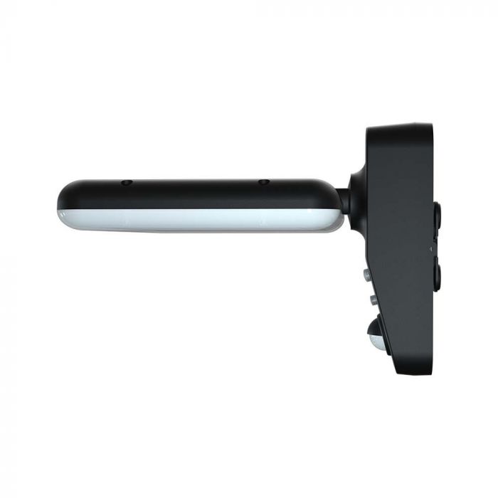 15W(2000Lm) LED solārais fasādes gaismeklis ar PIR sensoru, V-TAC, IP65,  DC:3.2V LifePO4 6000mAh Battery, melns, 6000K+4000K