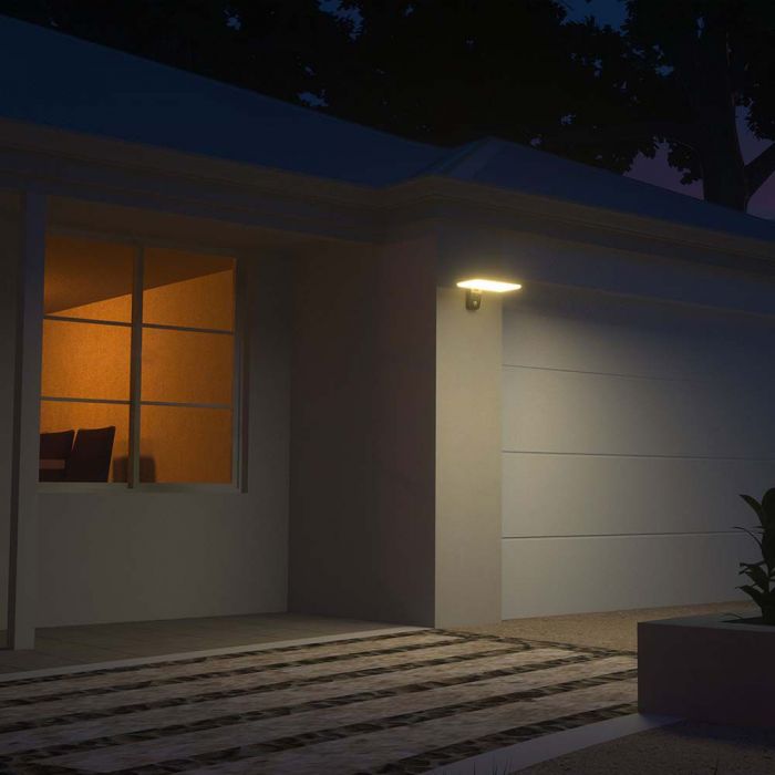 15W(2000Lm) LED solārais fasādes gaismeklis ar PIR sensoru, V-TAC, IP65,  DC:3.2V LifePO4 6000mAh Battery, melns, 6000K+4000K