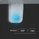 15W(2000Lm) LED solārais fasādes gaismeklis ar PIR sensoru, V-TAC, IP65,  DC:3.2V LifePO4 6000mAh Battery, balts, 6000K+4000K