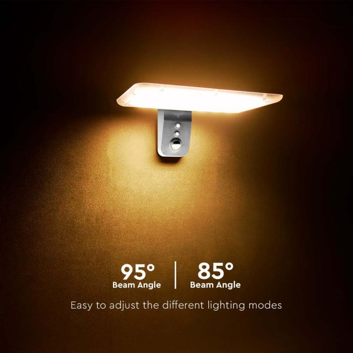 15W(2000Lm) LED solārais fasādes gaismeklis ar PIR sensoru, V-TAC, IP65,  DC:3.2V LifePO4 6000mAh Battery, balts, 6000K+4000K
