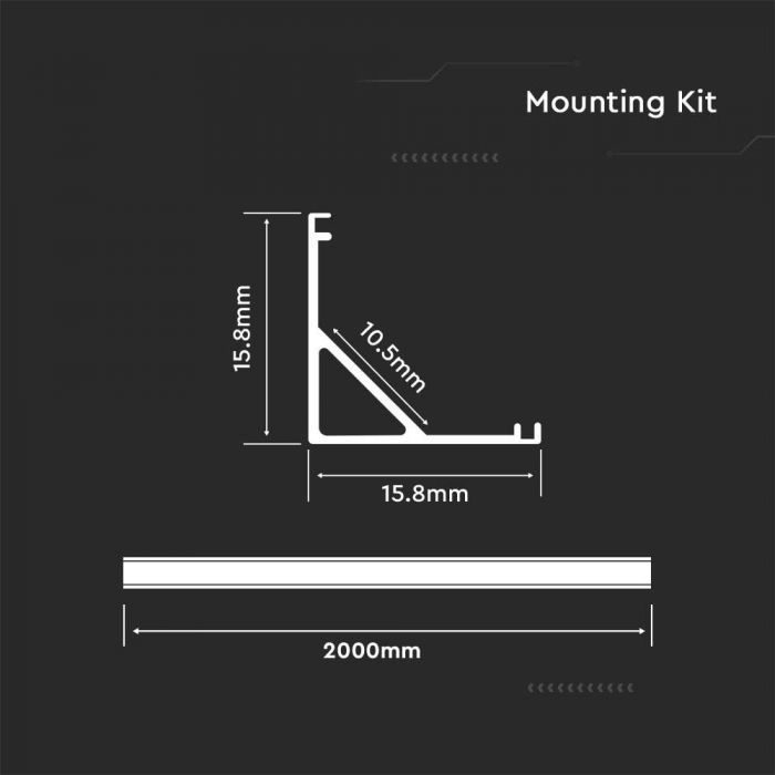 Profile for LED strips, 2000x15.8x15.8mm, aluminum
