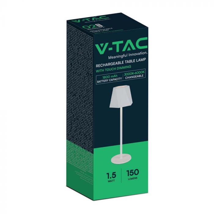 4W(150Lm) LED-bordslampa, IP20, V-TAC, vit, DC:5V, 1800mAh litiumbatteri, 3IN1
