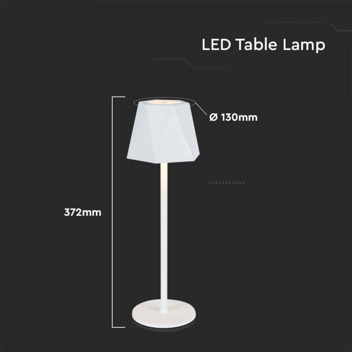 4W(150Lm) LED-bordslampa, IP20, V-TAC, vit, DC:5V, 1800mAh litiumbatteri, 3IN1