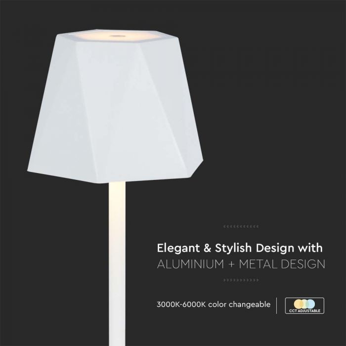 4W(150Lm) LED-bordslampa, IP20, V-TAC, vit, DC:5V, 1800mAh litiumbatteri, 3IN1