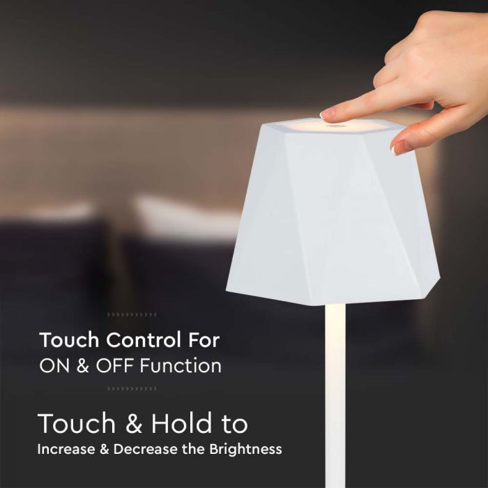 4W(150Lm) LED-bordslampa, IP20, V-TAC, vit, DC:5V, 1800mAh litiumbatteri, 3IN1