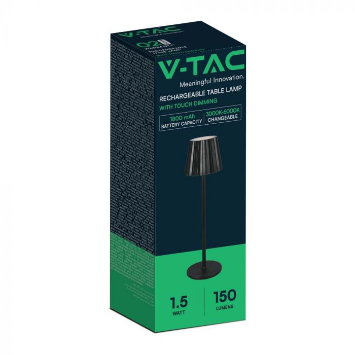 4W(150Lm) LED bordslampa, IP20, V-TAC, DC:5V, 1800mAh litiumbatteri, svart, 3IN1.