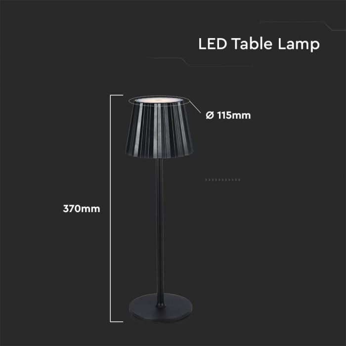 4W(150Lm) LED galda lampa, IP20, V-TAC,  DC:5V, 1800mAh Litija baterija, melna, 3IN1.
