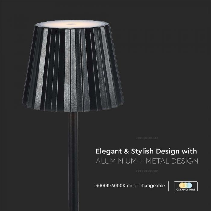 4W(150Lm) LED bordslampa, IP20, V-TAC, DC:5V, 1800mAh litiumbatteri, svart, 3IN1.
