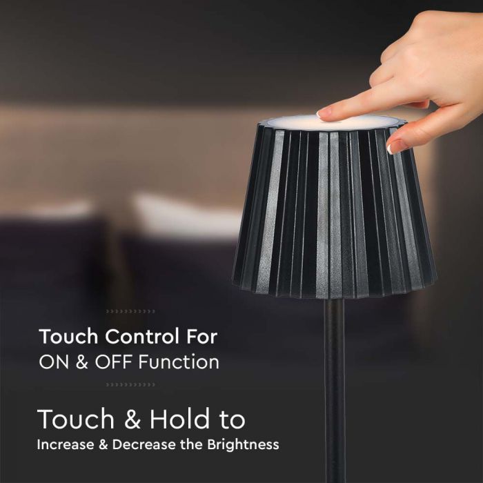 4W(150Lm) LED galda lampa, IP20, V-TAC,  DC:5V, 1800mAh Litija baterija, melna, 3IN1.