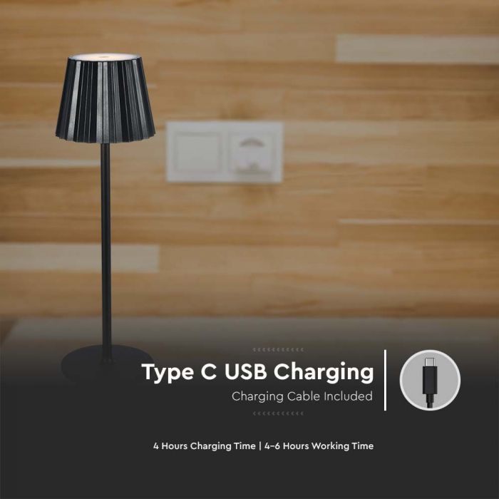 4W(150Lm) LED bordslampa, IP20, V-TAC, DC:5V, 1800mAh litiumbatteri, svart, 3IN1.