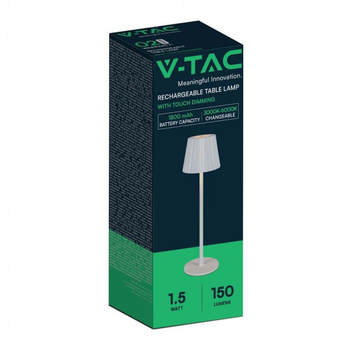 4W(150Lm) LED-bordslampa, IP20, V-TAC, vit, DC:5V, 1800mAh litiumbatteri, 3IN1
