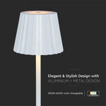 4W(150Lm) LED-bordslampa, IP20, V-TAC, vit, DC:5V, 1800mAh litiumbatteri, 3IN1