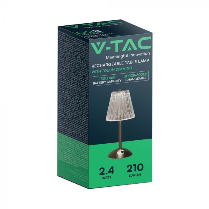 2,4W(210Lm) LED-bordslampa, V-TAC, IP20, DC:5V, 1800mAh litiumbatteri, nickel, 3IN1
