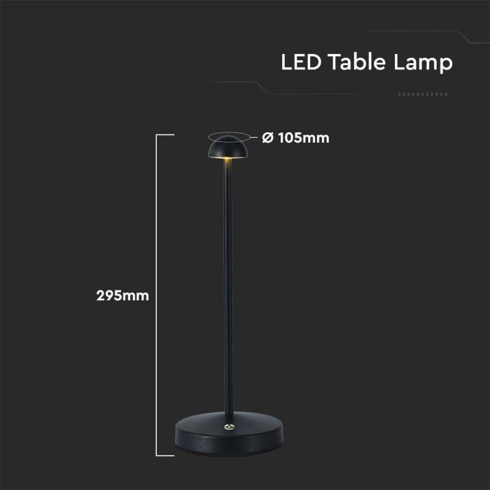 1,6W(130Lm) LED skrivbordslampa, V-TAC, IP20, DC:5V, 1800mAh litiumbatteri, svart, 3IN1