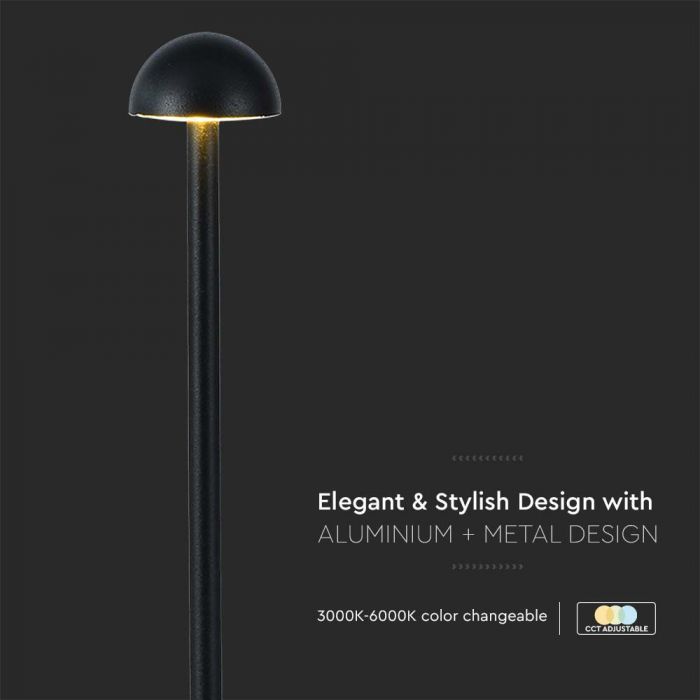 1,6W(130Lm) LED skrivbordslampa, V-TAC, IP20, DC:5V, 1800mAh litiumbatteri, svart, 3IN1