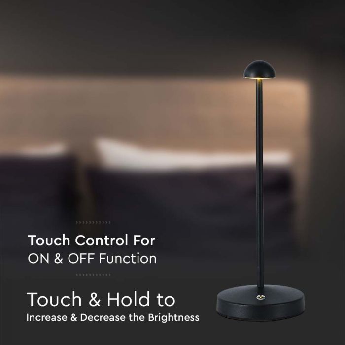 1,6W(130Lm) LED skrivbordslampa, V-TAC, IP20, DC:5V, 1800mAh litiumbatteri, svart, 3IN1