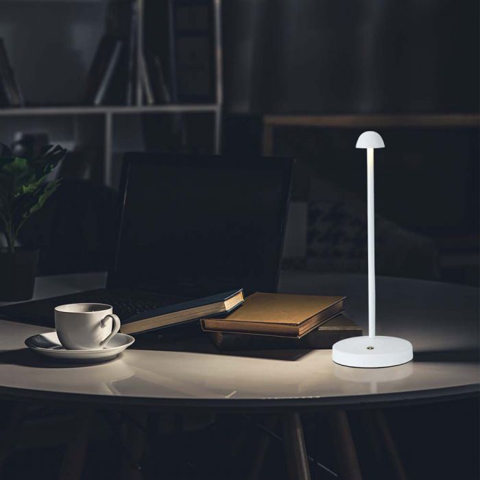1,6W(130Lm) LED-bordslampa, V-TAC, IP20, DC:5V, 1800mAh litiumbatteri, vit, 3IN1