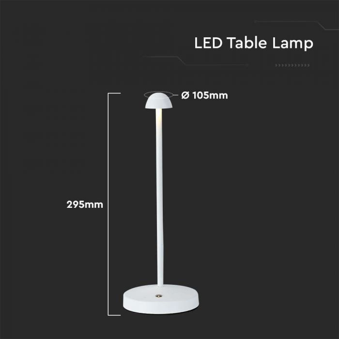 1,6W(130Lm) LED-bordslampa, V-TAC, IP20, DC:5V, 1800mAh litiumbatteri, vit, 3IN1