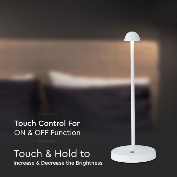 1,6W(130Lm) LED-bordslampa, V-TAC, IP20, DC:5V, 1800mAh litiumbatteri, vit, 3IN1
