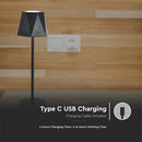 4W(150Lm) 5V 1A LED table lamp, IP20, V-TAC, black, 3IN1