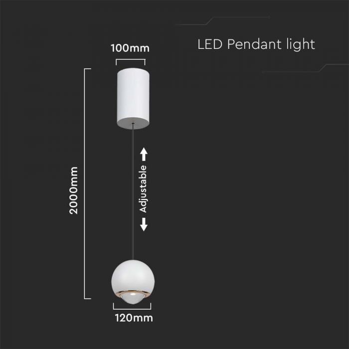 6W(500Lm) LED Dizaina gaismeklis, V-TAC, IP20, balts, silti balta gaisma 3000K