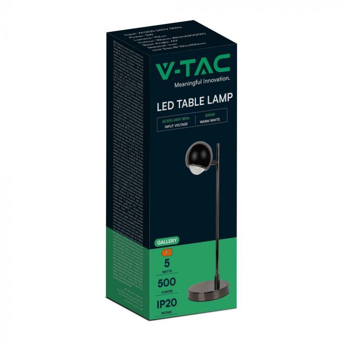 5W(500Lm) LED-bordslampa, IP20, V-TAC, svart, varmvitt ljus 3000K