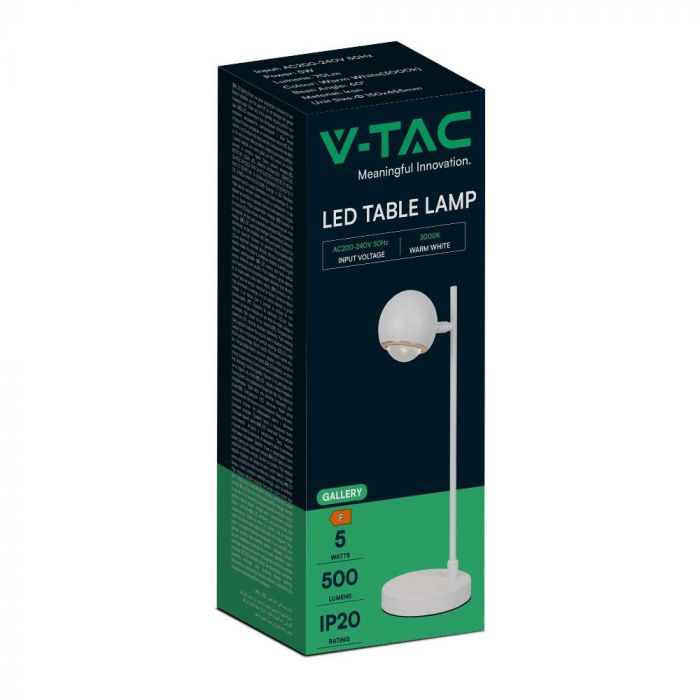 5W(500Lm) LED-bordslampa, IP20, V-TAC, vit, varmvitt ljus 3000K
