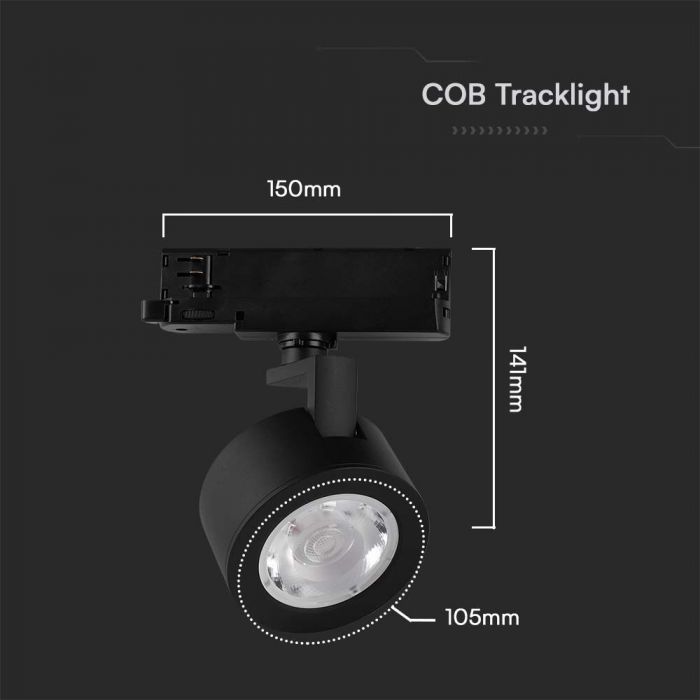 30W(3000Lm) LED track light (sliežu prožektors), IP20, V-TAC, melns,  141x150x105mm, 3IN1