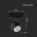 30W(3000Lm) LED track light (sliežu prožektors), IP20, V-TAC, melns,  141x150x105mm, 3IN1