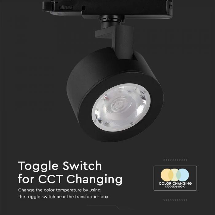 30W(3000Lm) LED track light (sliežu prožektors), IP20, V-TAC, melns,  141x150x105mm, 3IN1