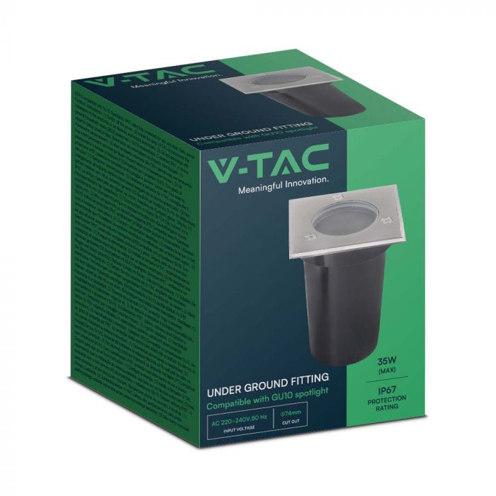 V-TAC Undergolv Infälld ram i rostfritt stål, kompatibel med GU10-lampor, IP65, svart, V-TAC, max 35W