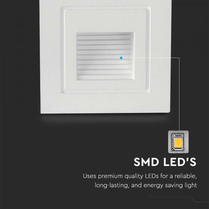 3W(180Lm) LED Stair light, V-TAC, square, white, IP65, warm white light 3000K