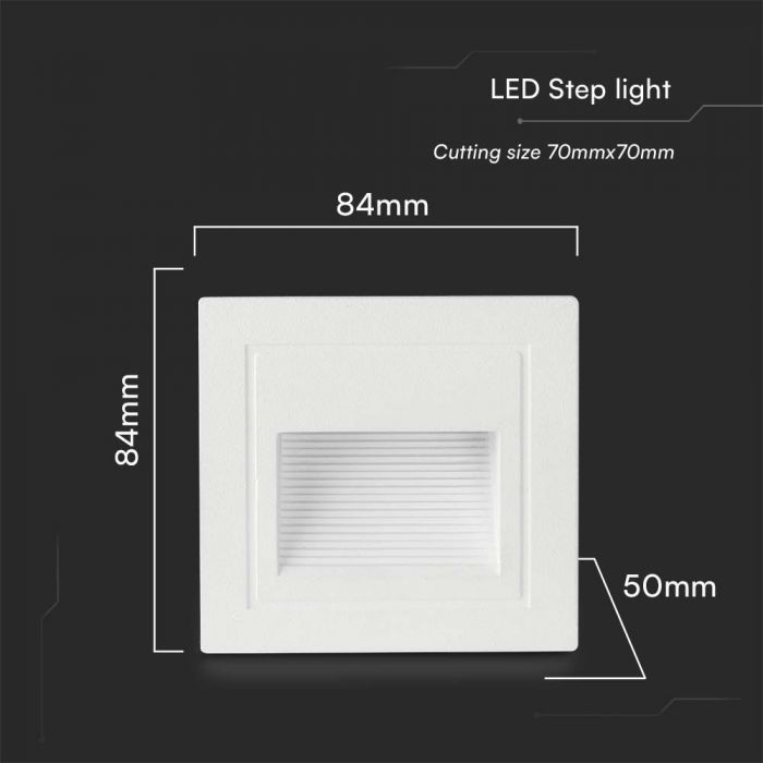 5W(380Lm) LED Stair light, V-TAC, square, white, IP65, warm white light 3000K