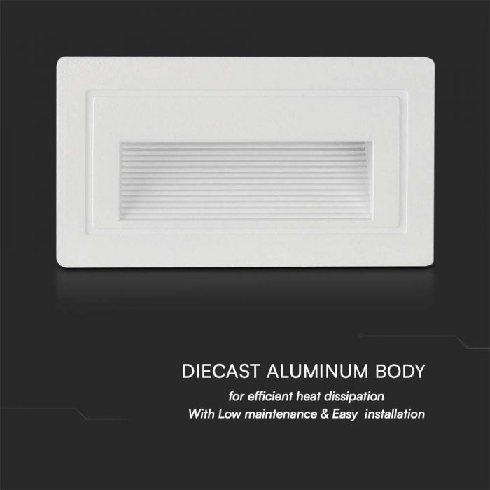 3W(180Lm) LED-trapphusarmatur, V-TAC, fyrkantig, vit, IP65, varmvitt ljus 3000K