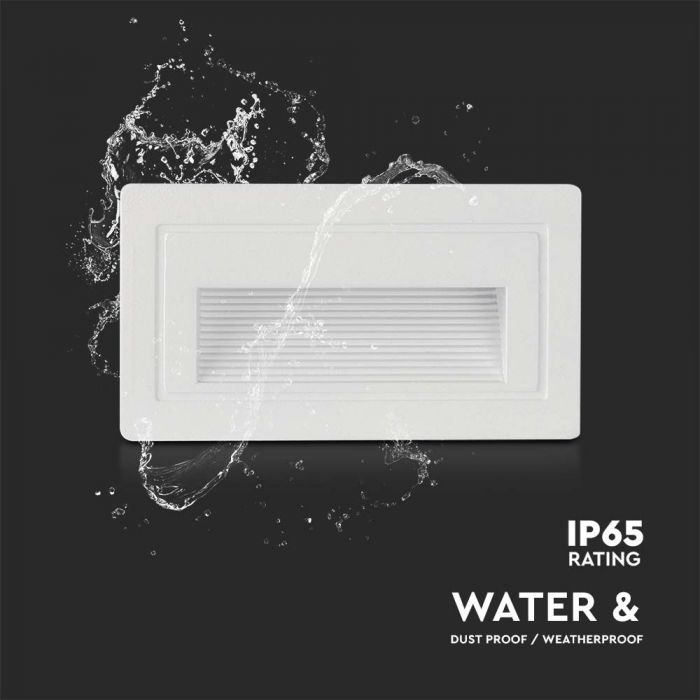 3W(180Lm) LED-trapphusarmatur, V-TAC, fyrkantig, vit, IP65, varmvitt ljus 3000K