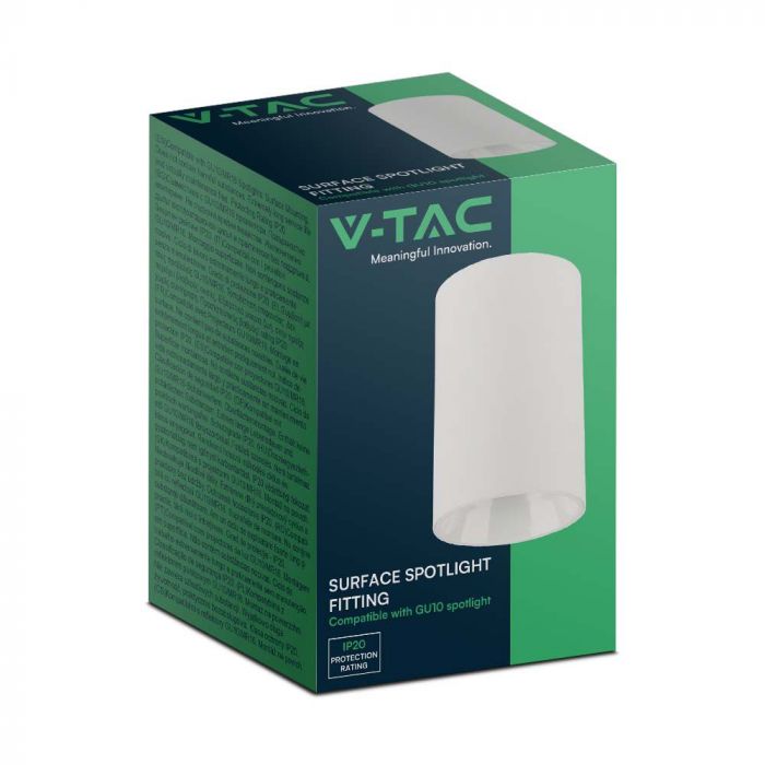 Рамка для лампы GU10, белая, V-TAC, 100xØ65 мм, макс. 35 Вт, IP20