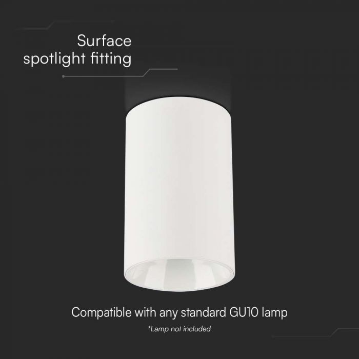 GU10 Glödlampsram, vit, V-TAC, 100xØ65mm, max 35W, IP20