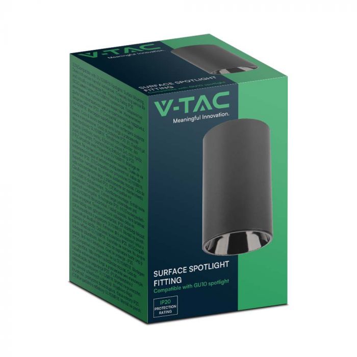 GU10 Bulb housing, black, V-TAC, 100xØ65mm, max 35W, IP20