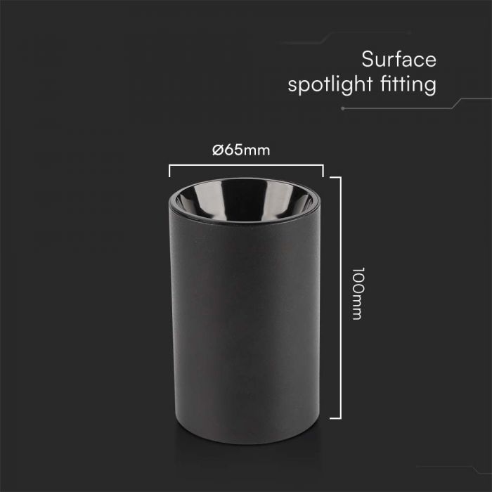GU10 Bulb housing, black, V-TAC, 100xØ65mm, max 35W, IP20