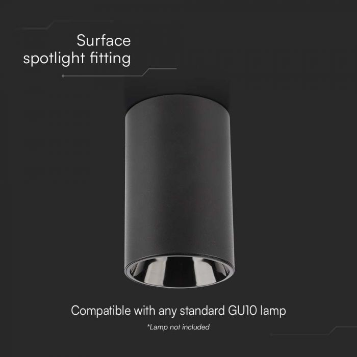 GU10 Bulb housing, black, V-TAC, 100xØ65mm, max 35W, IP20