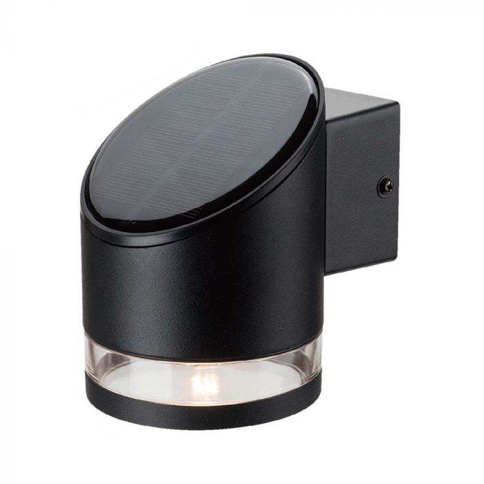 1W(70Lm) LED-solcellsfrontarmatur, IP54, V-TAC, svart, 121,5x90x121mm, varmvitt ljus 3000K