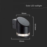 1W(70Lm) LED solārais fasādes gaismeklis, IP54, V-TAC, melns, 121.5x90x121mm, silti balta gaisma 3000K