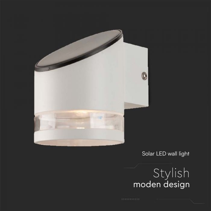 1W(70Lm) LED-solcellsfrontarmatur, IP54, V-TAC, vit, 121,5x90x121mm, varmvitt ljus 3000K