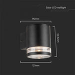 1W(70Lm) LED solar wall light with built-in LED and microwave sensor, V-TAC, IP54, black, warm white light 3000K