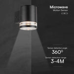 1W(70Lm) LED solar wall light with built-in LED and microwave sensor, V-TAC, IP54, black, warm white light 3000K
