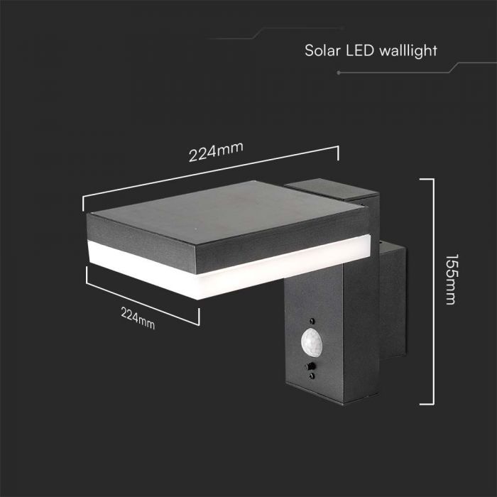 5.5W(220Lm) LED solar wall and facade luminaire with PIR sensor, IP54, warm white light 3000K