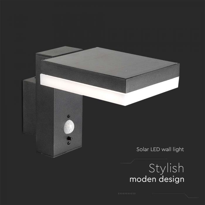 5.5W(220Lm) LED solārais sienas un fasādes gaismeklis ar PIR sensoru, IP54, silti balta gaisma 3000K