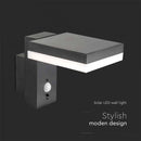 5.5W(220Lm) LED solārais sienas un fasādes gaismeklis ar PIR sensoru, IP54, silti balta gaisma 3000K